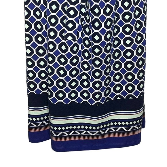 Talbots  A-Line Dress Women's Size M Stretch Knit Belted Geo Print Navy Purple - Picture 6 of 8